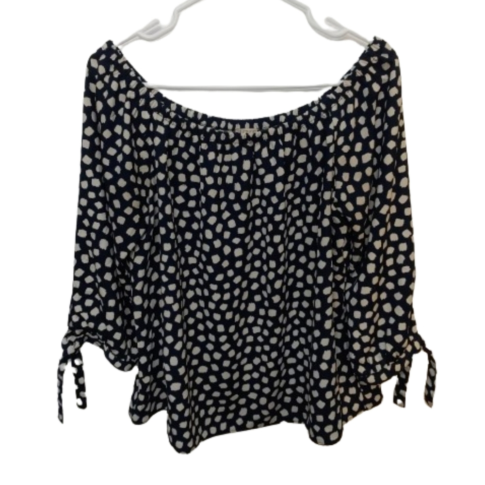 J. Crew Blue and Cream Polka Dot Off The Shoulder Top Size XS